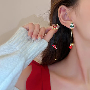 DAIIIBABYYY  -  Xmas Santa Claus Drop Earrings Christmas Tree Snowflake Long Tassel Chain Earring Women Fashion Jewelry Girlfriends Gift Red